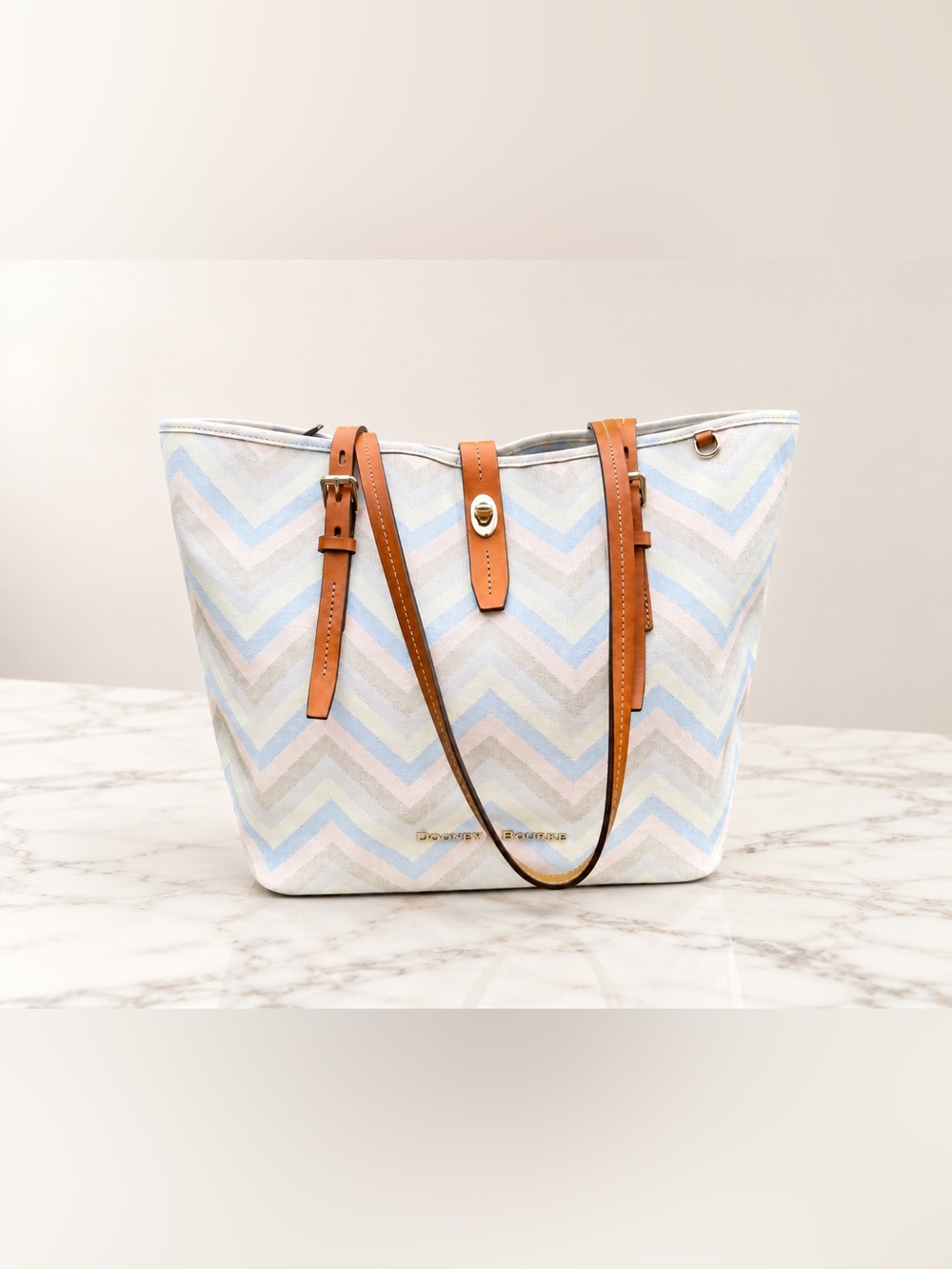 Dooney & Bourke Pastel Chevron Canvas Tote with Tan Leather Straps